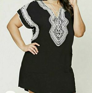 ISO: Black woven shift dress with embroidery